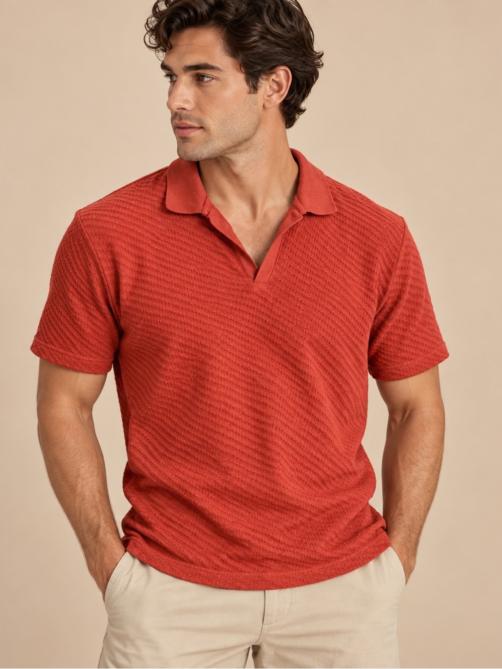 Goodfellow & Co Rust Textured Open Collar Polo Shirt S
